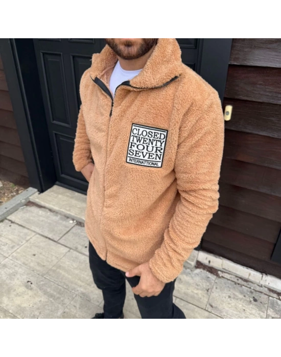 Erkek Polar Fermuarlı Sweatshirt – Kapüşonsuz, Cepli, Yumuşak Dokulu, Oversize Rahat Kalıp, Kışlık Sıcak Tutan Fermuarlı Üst - Kahverengi
