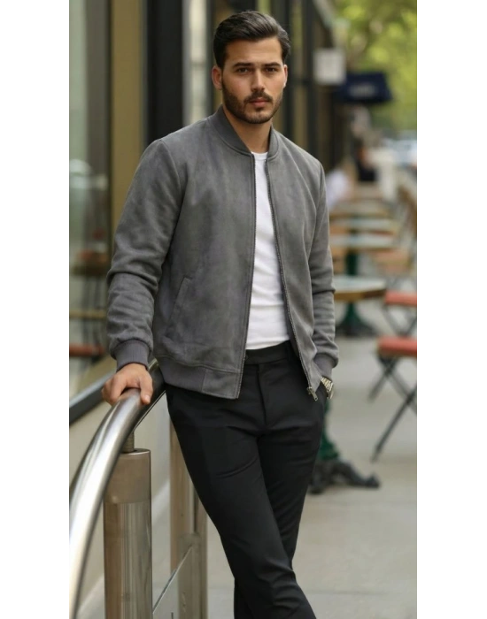 Erkek Scuba Süet Kumaş Bomber Hırka