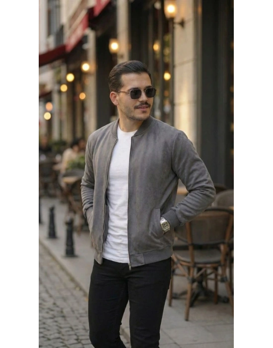 Erkek Scuba Süet Kumaş Bomber Hırka