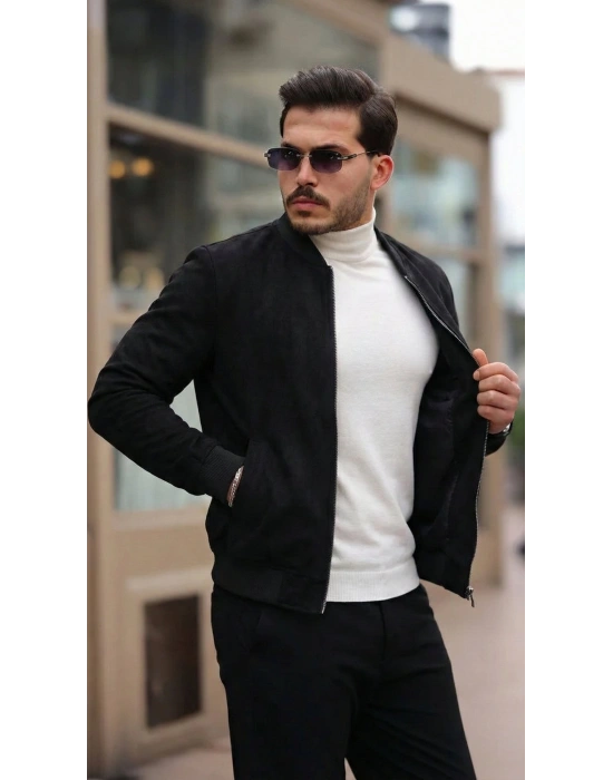 Erkek Scuba Süet Kumaş Bomber Hırka