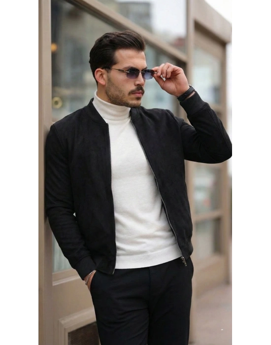 Erkek Scuba Süet Kumaş Bomber Hırka