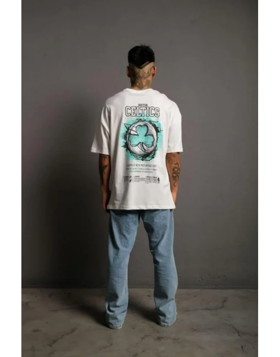 Erkek Sırt Baskılı T-shirt - Beyaz