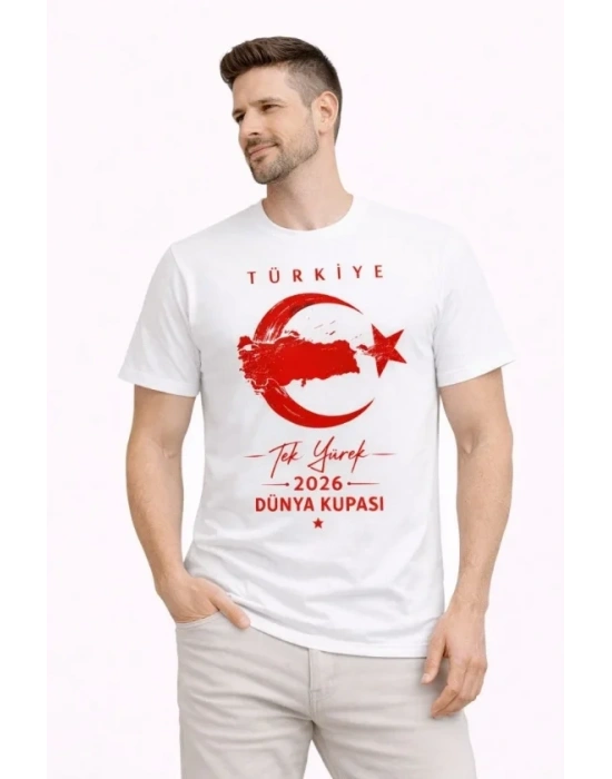 Erkek TÜRKİYE Ay Yıldız Baskılı Taraftar Forma T-Shirt - Beyaz