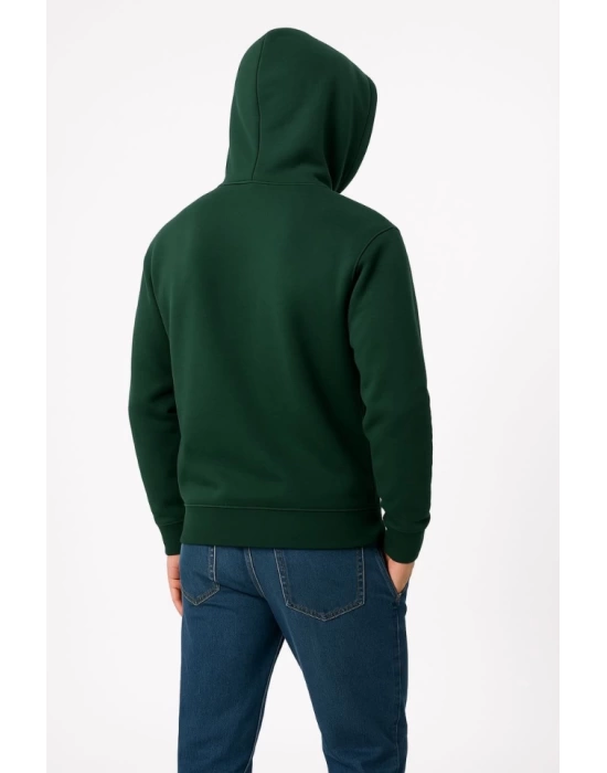 Erkek Üç İplik Kapüşonlu Kanguru Cepli SweatShirt Hoodie - Haki