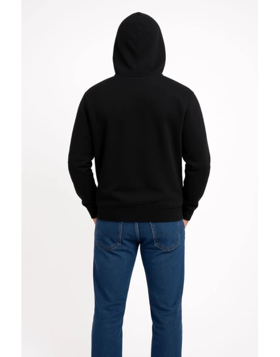 Erkek Üç İplik Kapüşonlu Kanguru Cepli SweatShirt Hoodie - Siyah