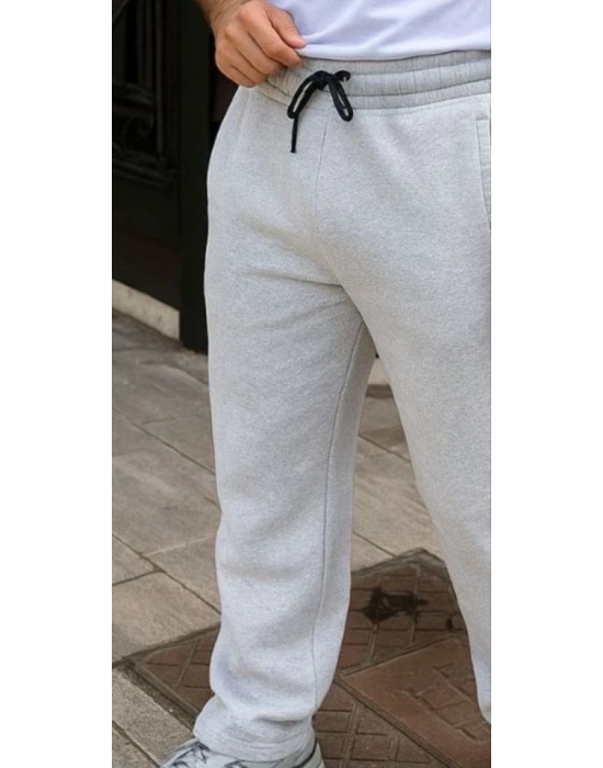 Erkek Üç Iplik Kışlık Pamuklu Ovarsize Bağcıklı Düz Paça Cepli Eşofman Altı Spor Rahat Model - Gri