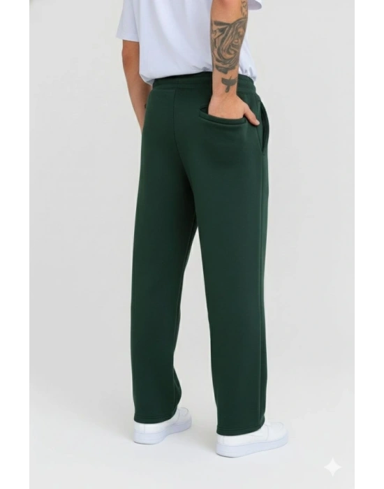 Erkek Üç Iplik Kışlık Pamuklu Ovarsize Bağcıklı Düz Paça Cepli Eşofman Altı Spor Rahat Model - Haki