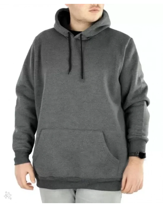 Erkek Uzun Kol Kapşonlu Basic Sweatshirt Hoodie - Füme