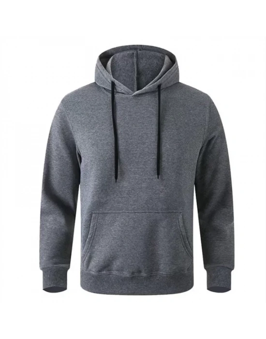 Erkek Uzun Kol Kapşonlu Basic Sweatshirt Hoodie - Füme