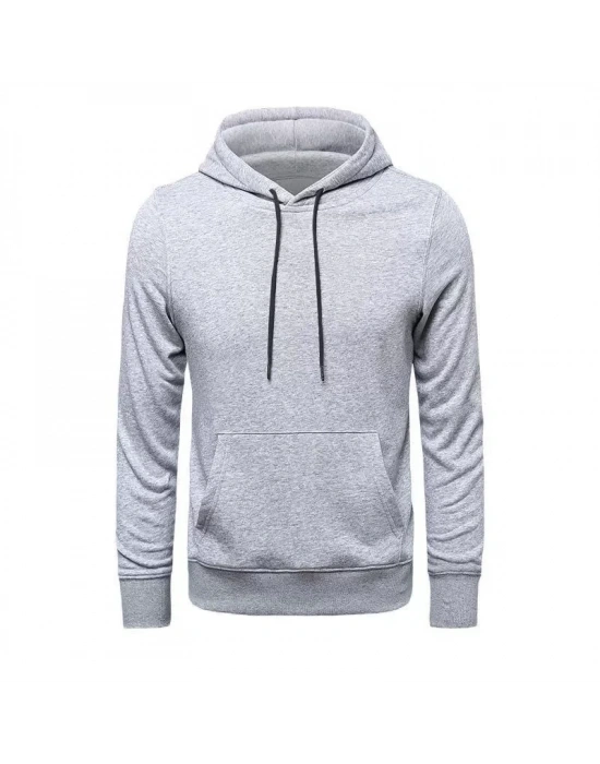 Erkek Uzun Kol Kapşonlu Basic Sweatshirt Hoodie - Gri