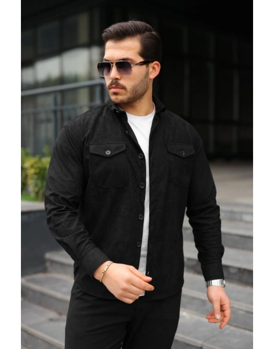 Erkek Uzun Kollu Cepli Kadife Gömlek