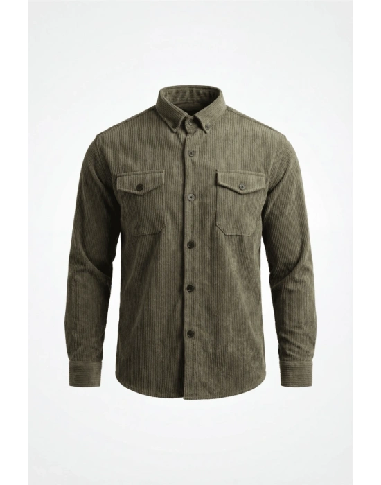 Erkek Uzun Kollu Cepli Kadife Gömlek