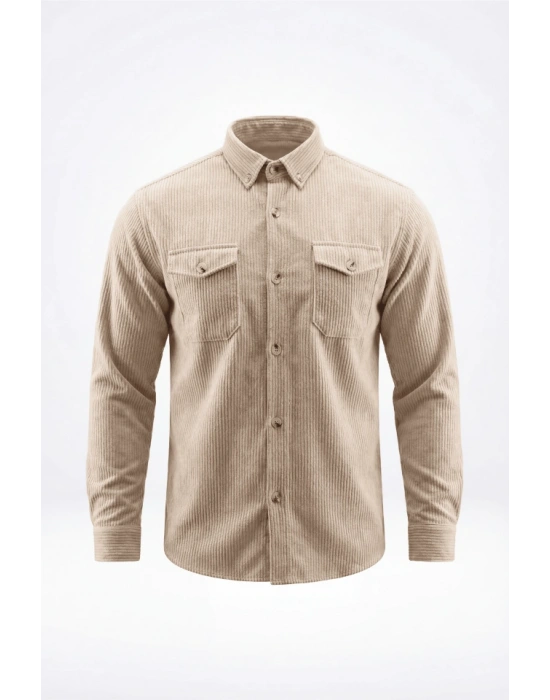 Erkek Uzun Kollu Cepli Kadife Gömlek