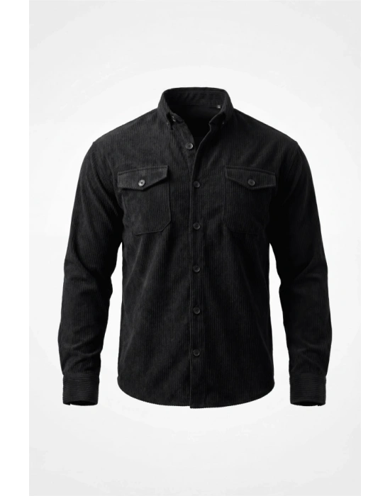 Erkek Uzun Kollu Cepli Kadife Gömlek