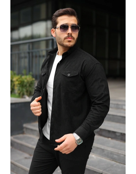 Erkek Uzun Kollu Cepli Kadife Gömlek