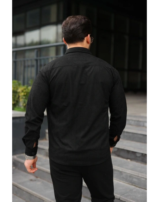 Erkek Uzun Kollu Cepli Kadife Gömlek