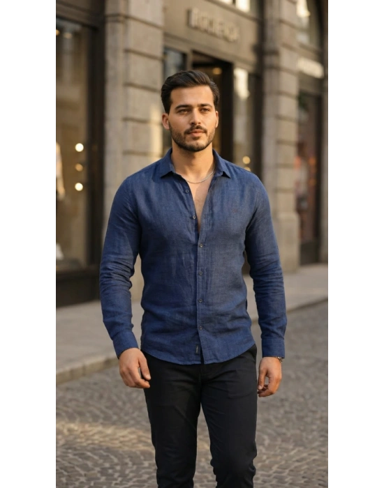 Erkek Uzun Kollu Keten Gömlek