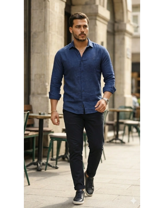 Erkek Uzun Kollu Keten Gömlek