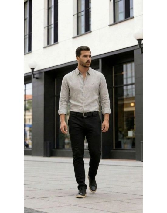 Erkek Uzun Kollu Keten Gömlek