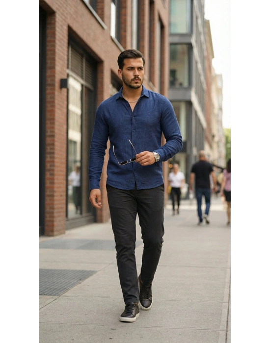 Erkek Uzun Kollu Keten Gömlek