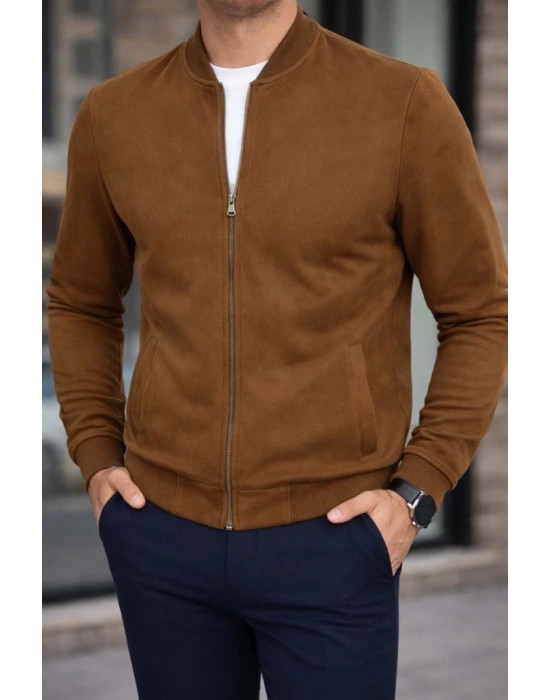 Erkek önden Fermuarlı Içi Astarlı Süet Ceket