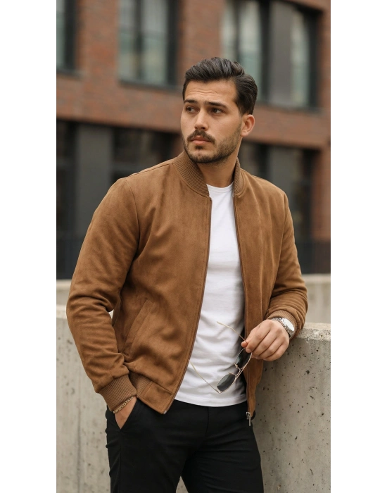 Erkek önden Fermuarlı Içi Astarlı Süet Ceket