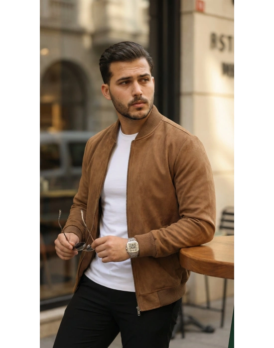 Erkek önden Fermuarlı Içi Astarlı Süet Ceket