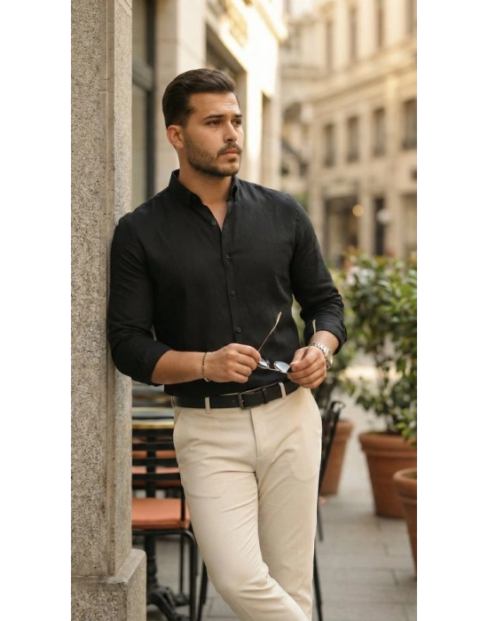 Erkek Uzun Kollu Rahat Keten Gömlek