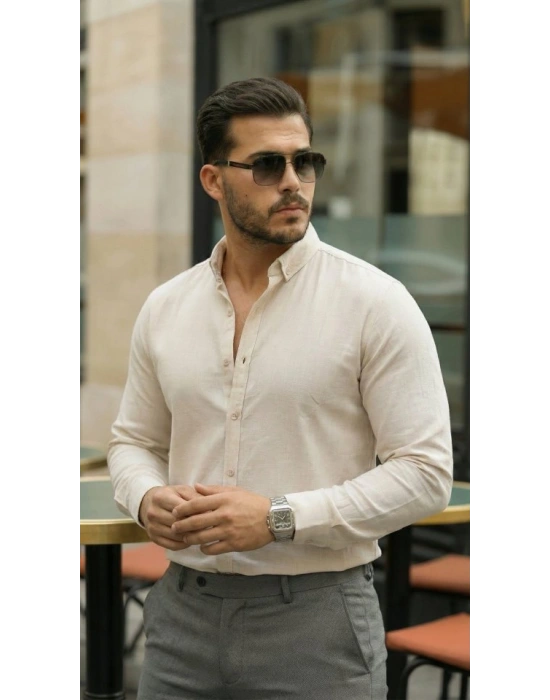 Erkek Uzun Kollu Rahat Keten Gömlek