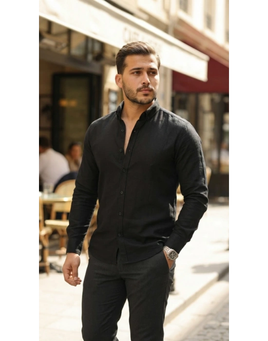 Erkek Uzun Kollu Rahat Keten Gömlek
