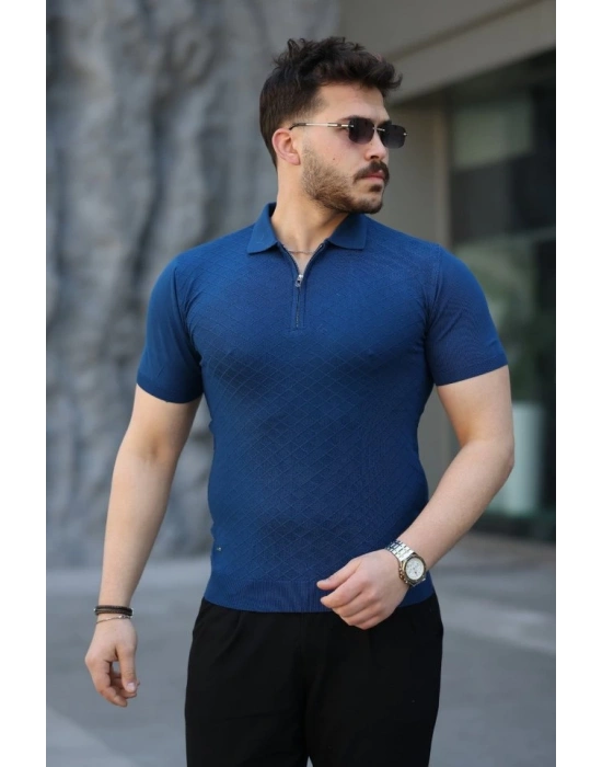 Erkek Viskon Kumaş Polo Yaka Desenli Tişört