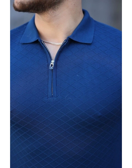 Erkek Viskon Kumaş Polo Yaka Desenli Tişört