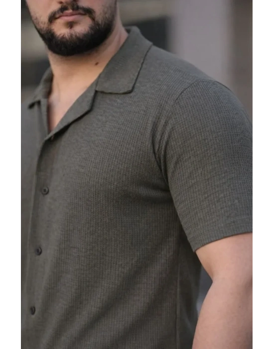 Erkek Waffle Dokuma Açık Yakalı Düğmeli Regular Kalıp 3’lü Gömlek Seti - Siyah, Haki, Lacivert