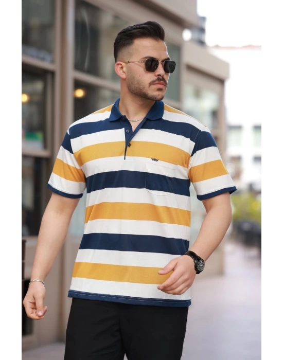 Erkek Yakalı çok Renkli Kısa Kollu T-shirt
