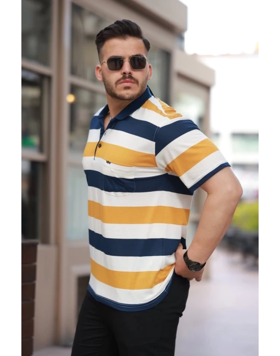 Erkek Yakalı çok Renkli Kısa Kollu T-shirt