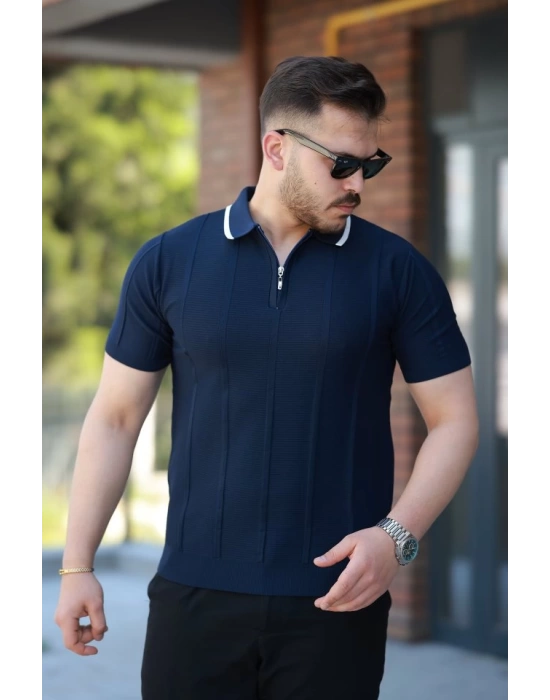 Erkek Yakalı Fermuarlı Kısa Kollu T-shirt