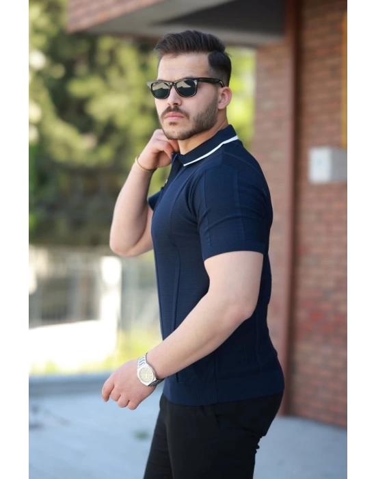 Erkek Yakalı Fermuarlı Kısa Kollu T-shirt