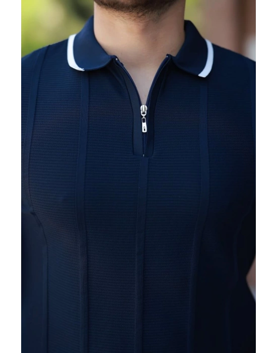 Erkek Yakalı Fermuarlı Kısa Kollu T-shirt