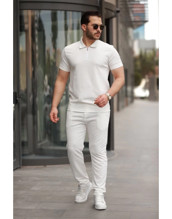 Erkek Yakalı Fermuarlı T-shirt Pantolon Ikili Rahat Takım