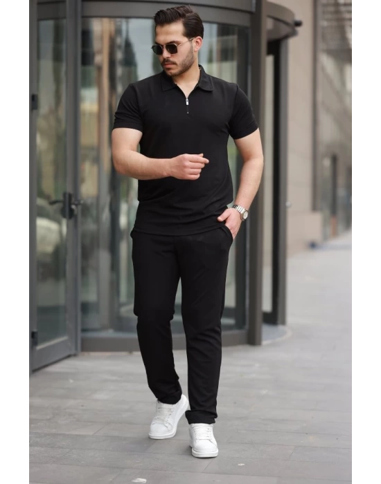 Erkek Yakalı Fermuarlı T-shirt Pantolon Ikili Rahat Takım