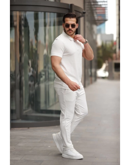 Erkek Yakalı Fermuarlı T-shirt Pantolon Ikili Rahat Takım
