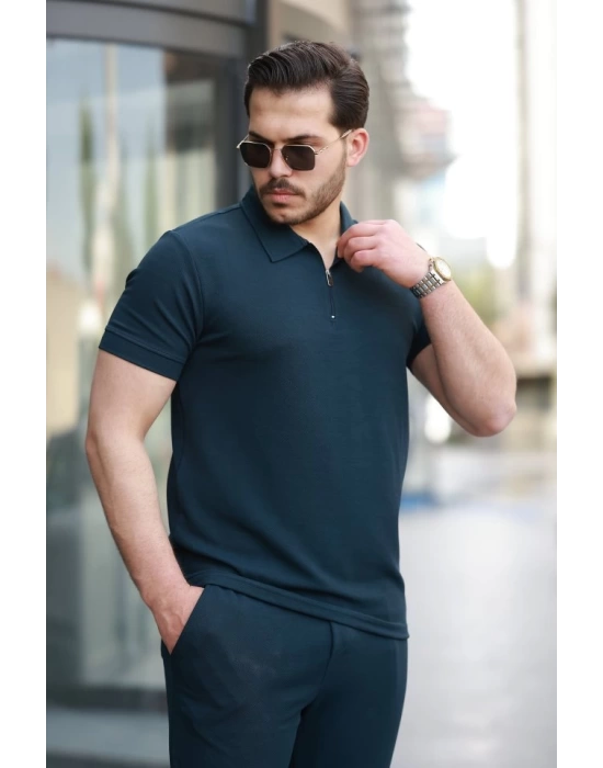 Erkek Yakalı Fermuarlı T-shirt Pantolon Ikili Rahat Takım