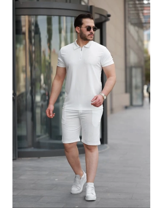 Erkek Yakalı Fermuarlı T-shirt şort Ikili Takım