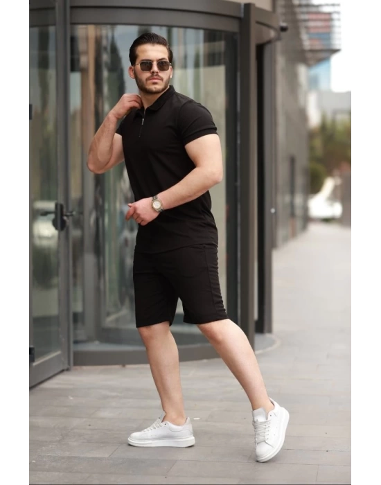 Erkek Yakalı Fermuarlı T-shirt şort Ikili Takım