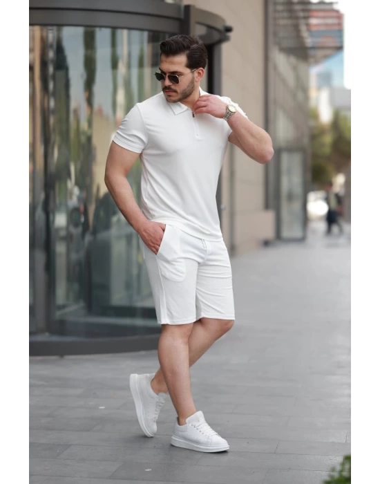 Erkek Yakalı Fermuarlı T-shirt şort Ikili Takım