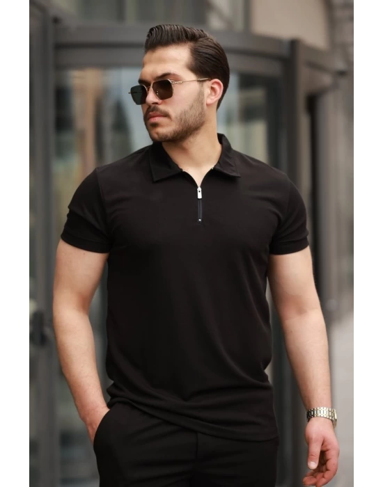 Erkek Yakalı Fermuarlı T-shirt şort Ikili Takım