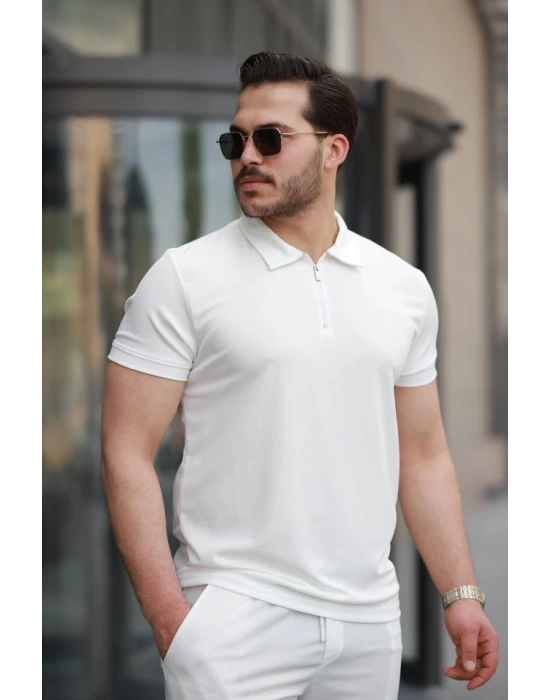 Erkek Yakalı Fermuarlı T-shirt şort Ikili Takım