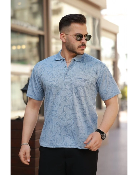 Erkek Yakalı Jakar Baskılı Kısa Kollu T-shirt