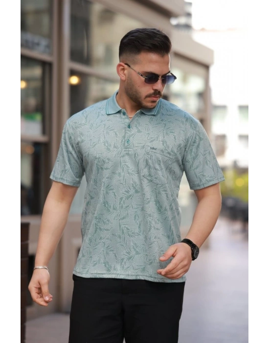 Erkek Yakalı Jakar Baskılı Kısa Kollu T-shirt