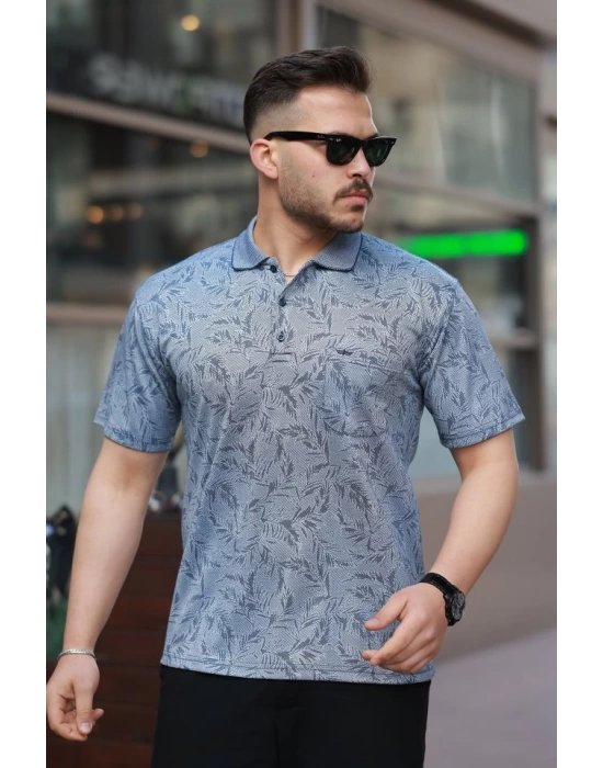 Erkek Yakalı Jakar Baskılı Kısa Kollu T-shirt
